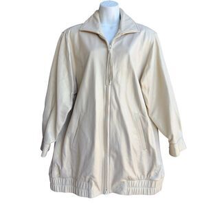 LEATHER RENDITIONS Patent Track Jacket L Beige contemporary Chic Minimalist